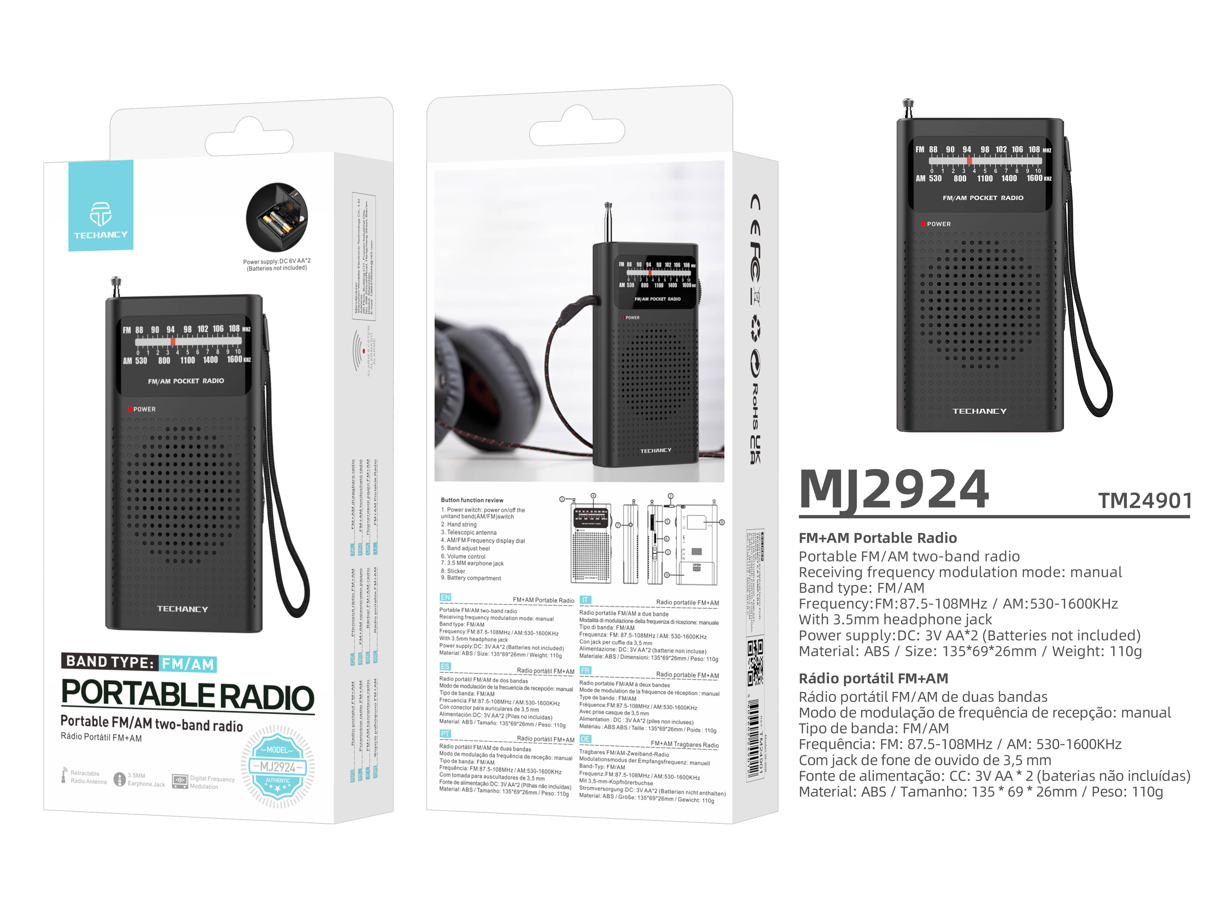 TECHANCY - Wholesale Portable Charger - Techancy MJ2924 Portable FM AM Radio with Manual Tuning, 3.54