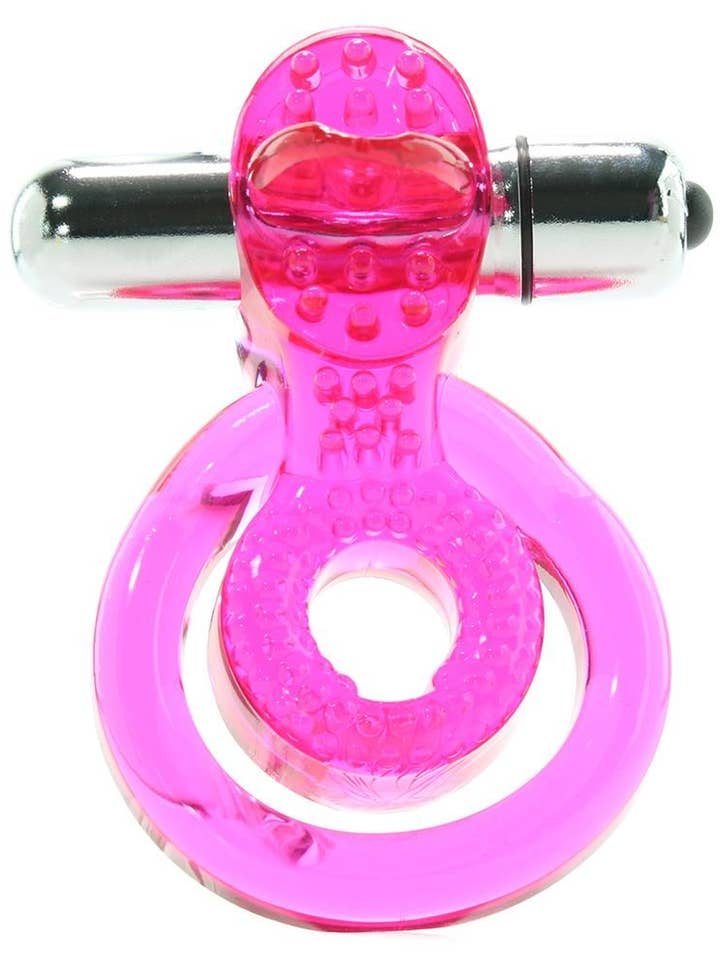 CalExotics Dual Clit Flicker Cock Ring in Pink CE-1801-30-3 for wholesale by Lingerie Mart