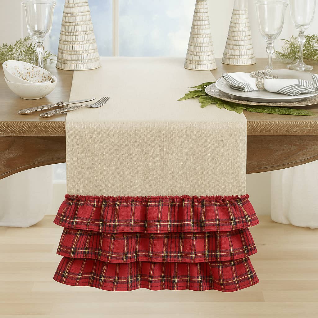 Fennco Styles - Wholesale Table Runner - 3-Layer Tartan Plaid Ruffle Holiday Table Runner