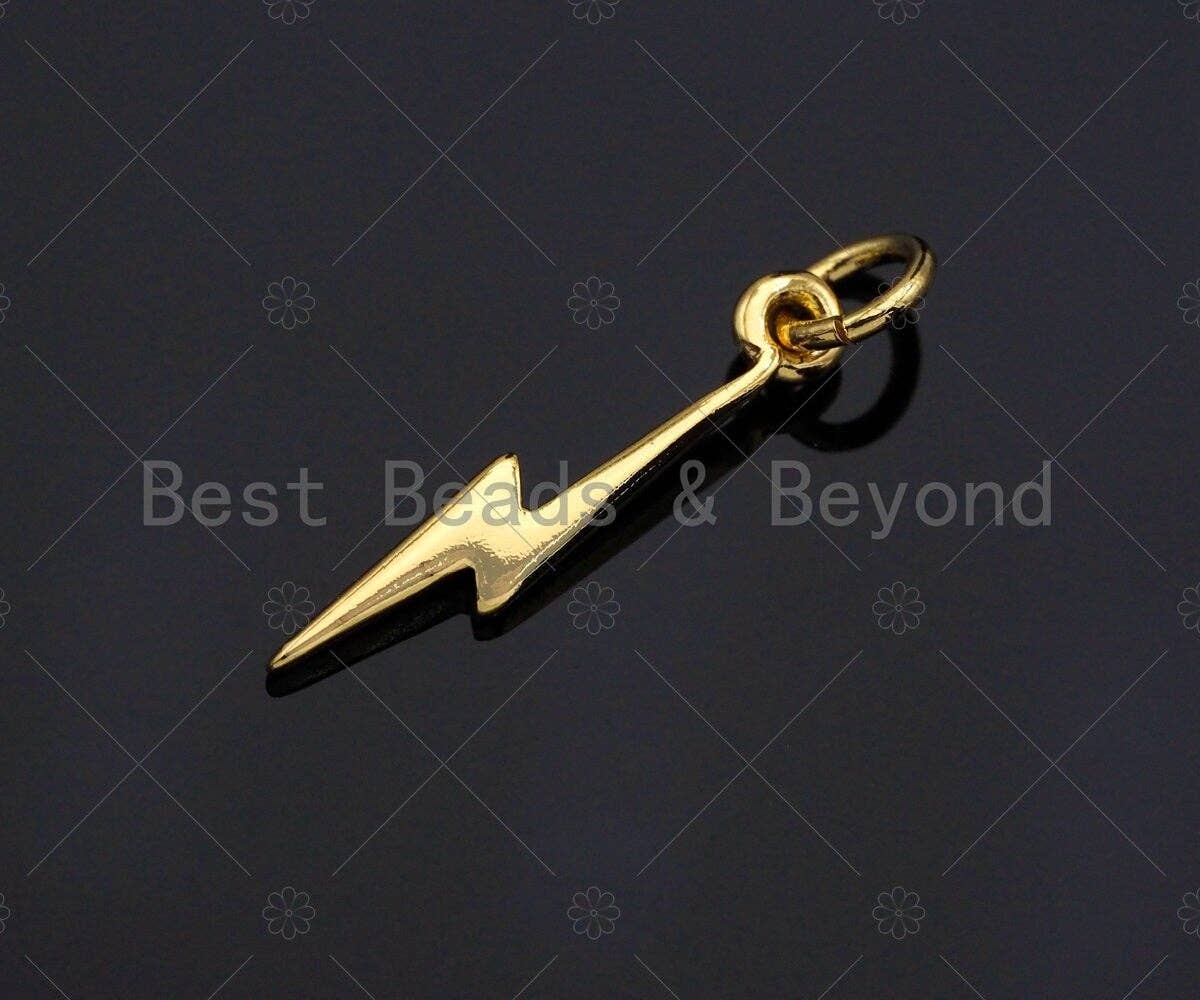 BestBeads&Beyond - Wholesale Individual Charm/Pendant - Gold/Sliver/Rose Gold/Gunmetal Lightning Charms, Dainty Lightning Charms, Lightning Charm, Necklace Charms, 3x18mm, Sku#Z11792