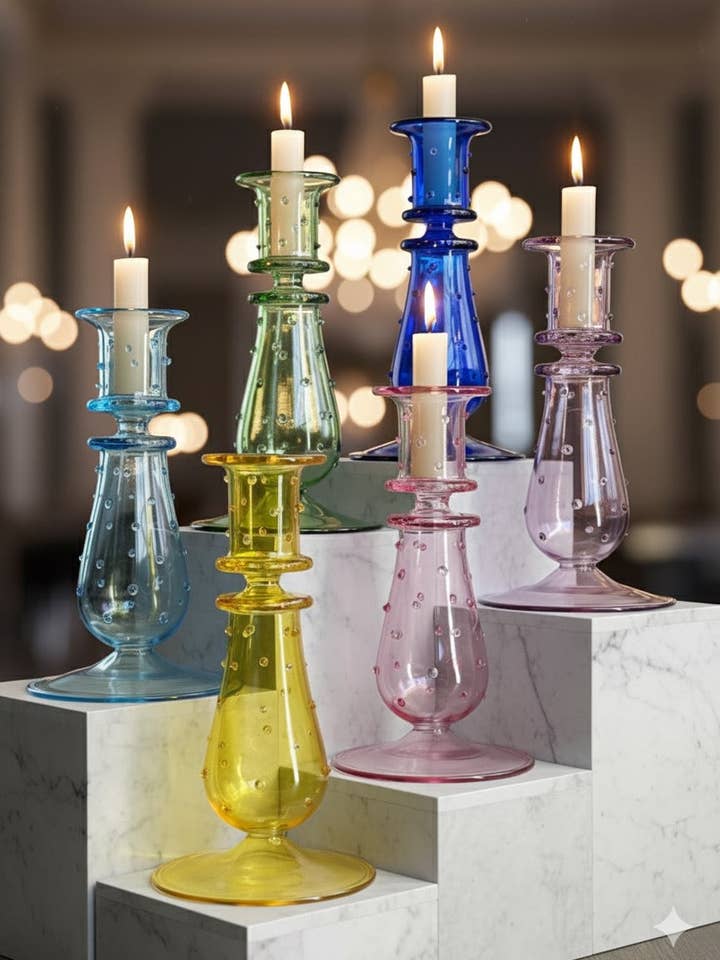 Handblåst tårdropp med glasprickar ljusstakar för wholesale av Arabazaar Gallery LLC