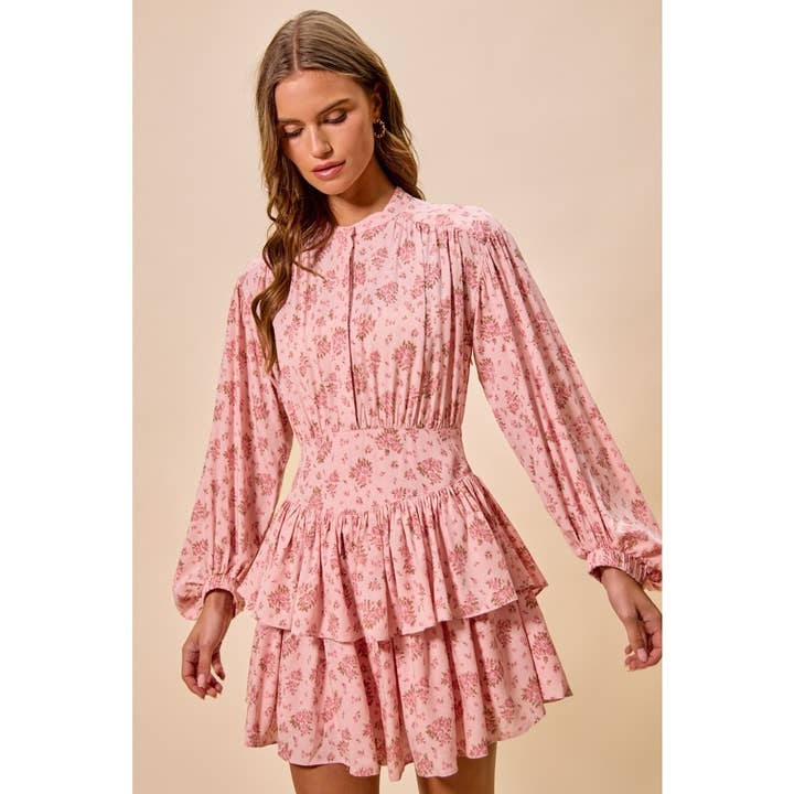 IVE - Wholesale Dress - Women's - Floral Woven Flutter Tiered Boho Shirt Mini Dress1
