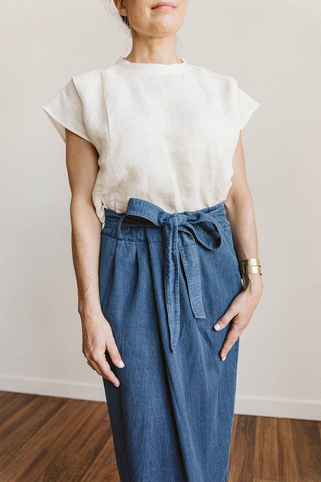 Indigo dye Phoebe Origami Waist Skirt for wholesale on Faire3