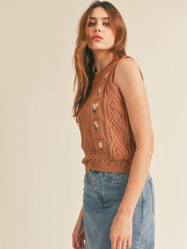 FLORAL EMBROIDERY SWEATER VEST MSW1981 for wholesale by &MERCI