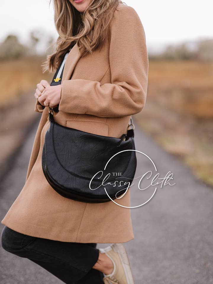 Camila Crescent Moon Bag - Black Bee RTS for wholesale by The Classy Cloth WS