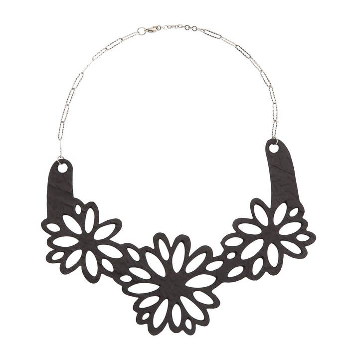 Dahlia Inner Tube Floral Necklace for wholesale by paguroupcycle