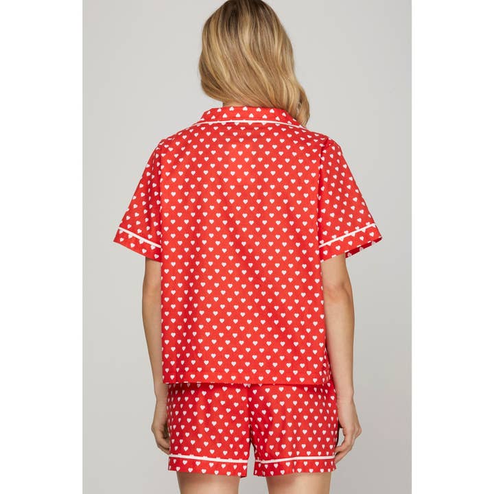 STYLE USA - Wholesale Tunic - Women's - HEART PRINT WOVEN PAJAMA SET