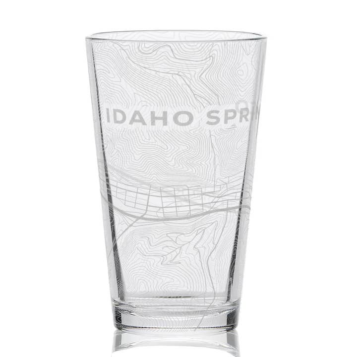 IDAHO SPRINGS, CO Engraved City Street Map 16oz Pint Glasses for wholesale by LumEngrave
