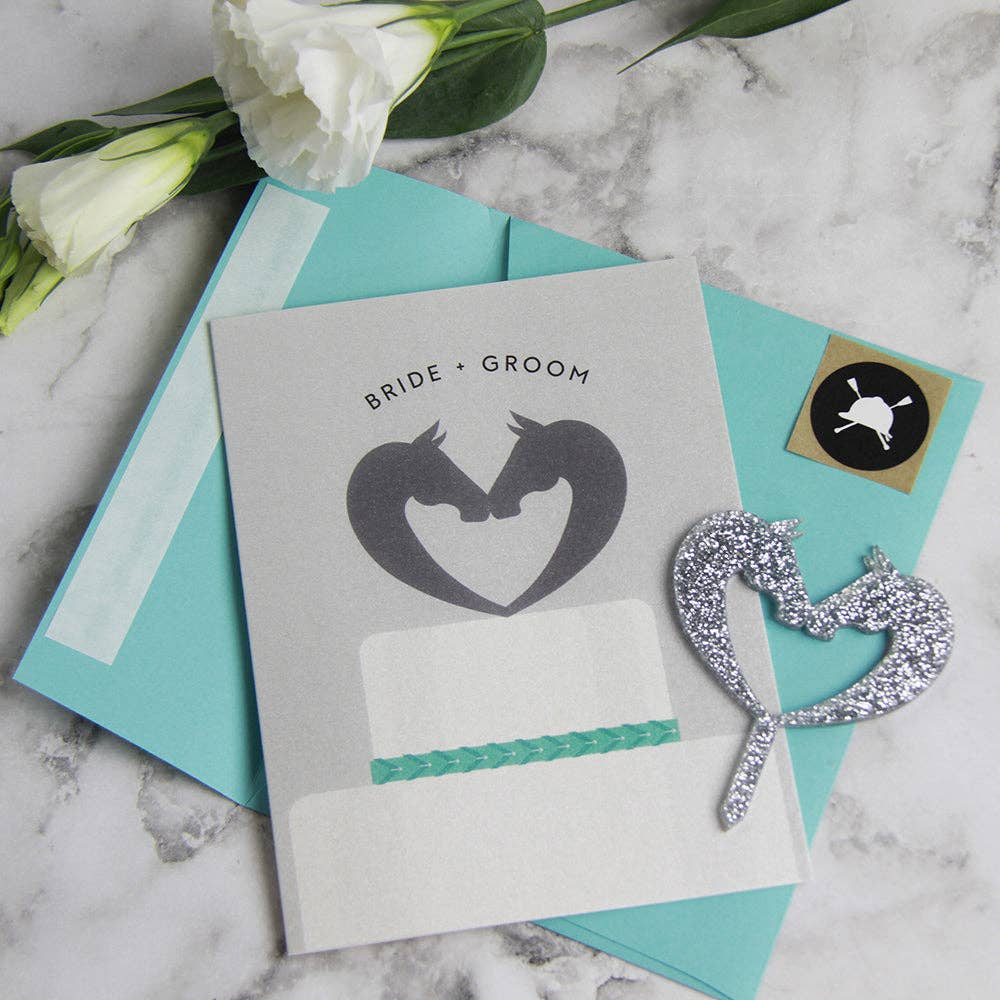 Hunt Seat Paper Co. - Wholesale Wedding Card - Bride + Groom Cake Topper Card - Equestrian Barn Wedding0