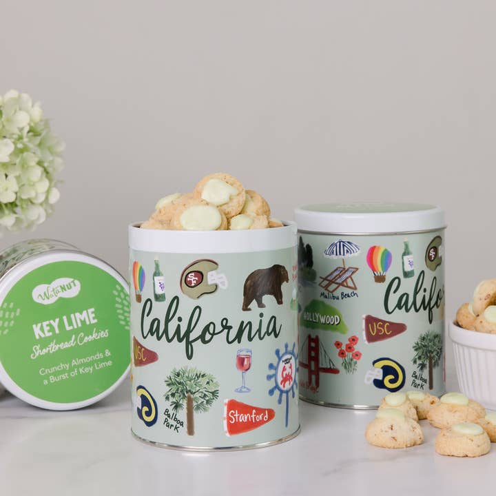 California Gift Tin | Gourmet Shortbread Cookies or Nuts for wholesale by Watanut