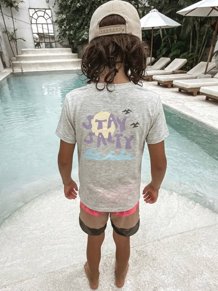 Stay Salty Tee Kids- Grey Marle for wholesale by SAND N SALT KIDS