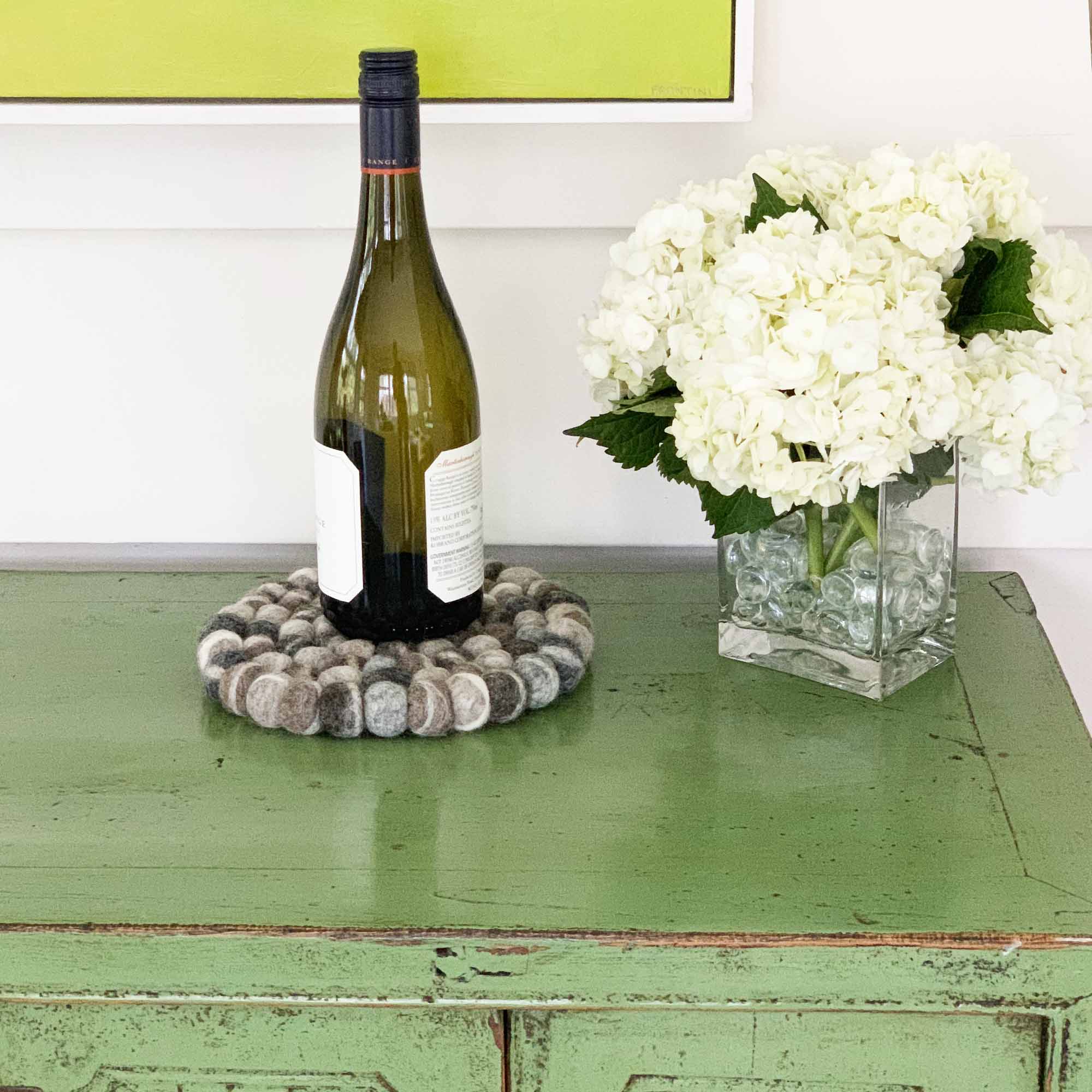 Global Crafts - Wholesale Trivet - Tie Dye Grey Felt Ball Trivet1