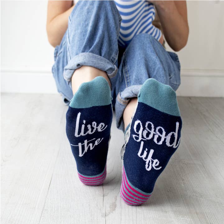 Live the Good Life Women's Slogan Socks for wholesale by Solesmith