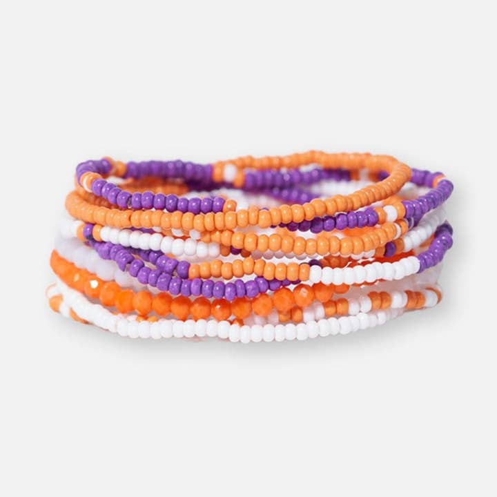 Spieltag Farbblock Perlen 10-Strang Stretcharmbänder Orange und Lila Großhandel für den Großhandel von INK + ALLOY