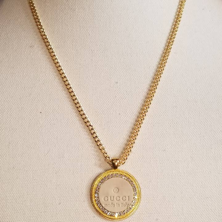 Upcycled Always & Forever accessories - Wholesale Pendant/Charm Necklace - Upcycled GG heatstamp necklace 18k gold plated