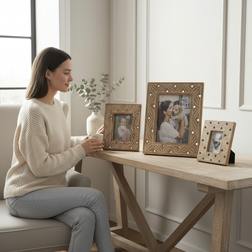 Wilco Home - Venta al por mayor Marcos de fotos - Marco de fotos Leon tallado a mano con caballete, decoración otoñal3