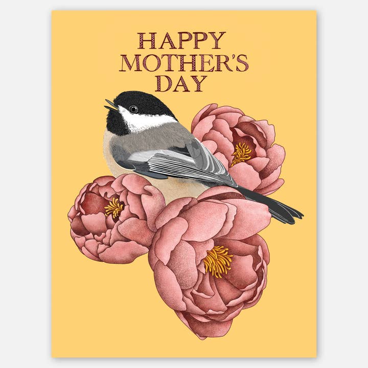 Mother's Day Chickadee with Peonies - A2 greeting card for wholesale by Paper Slam