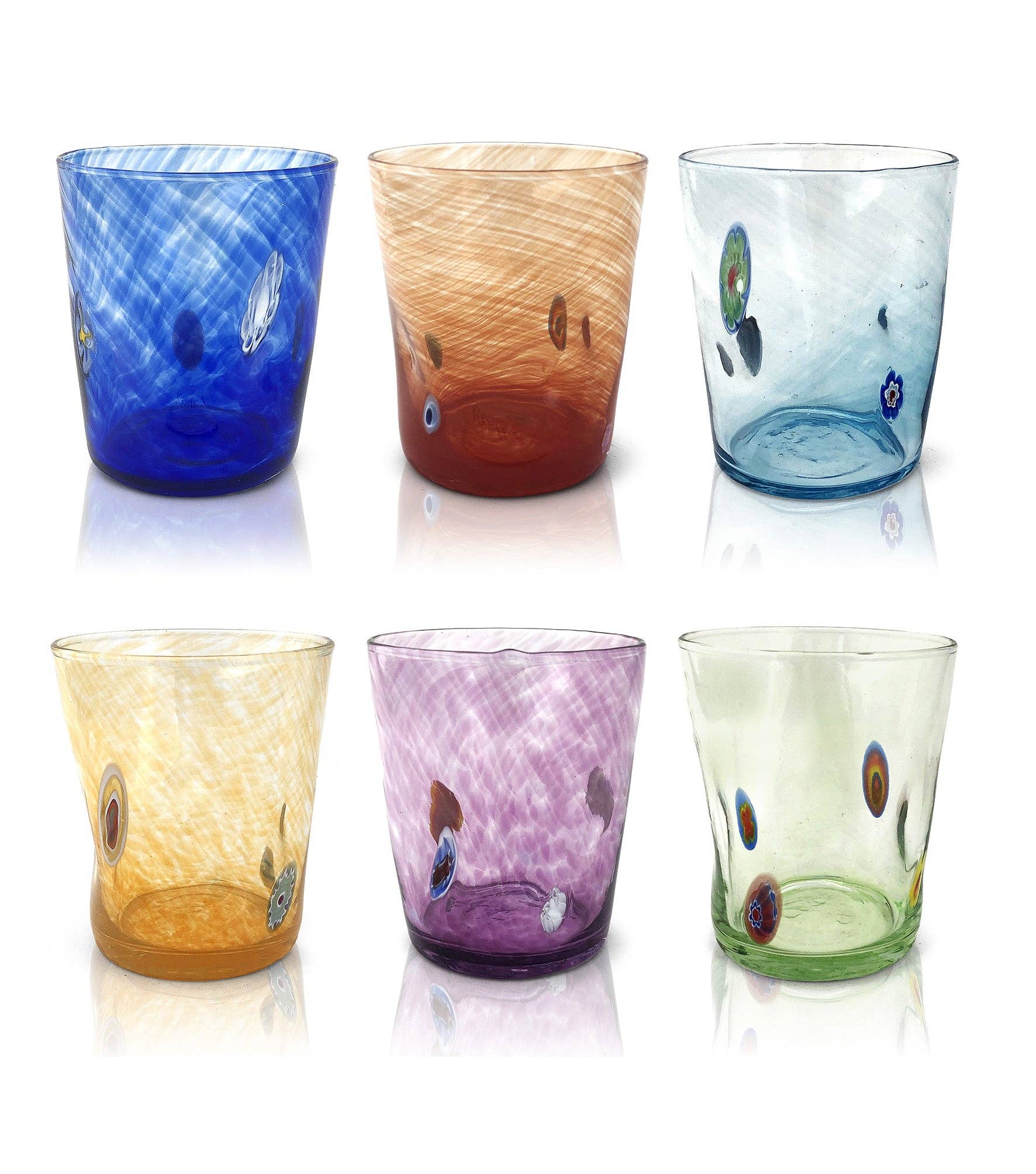 Mazzega Art & Design – wholesale Dricksglas och koppar – 6 glas i färgat glas « The Colors of Murano » TUMBLE-LIBERTY-MIX1