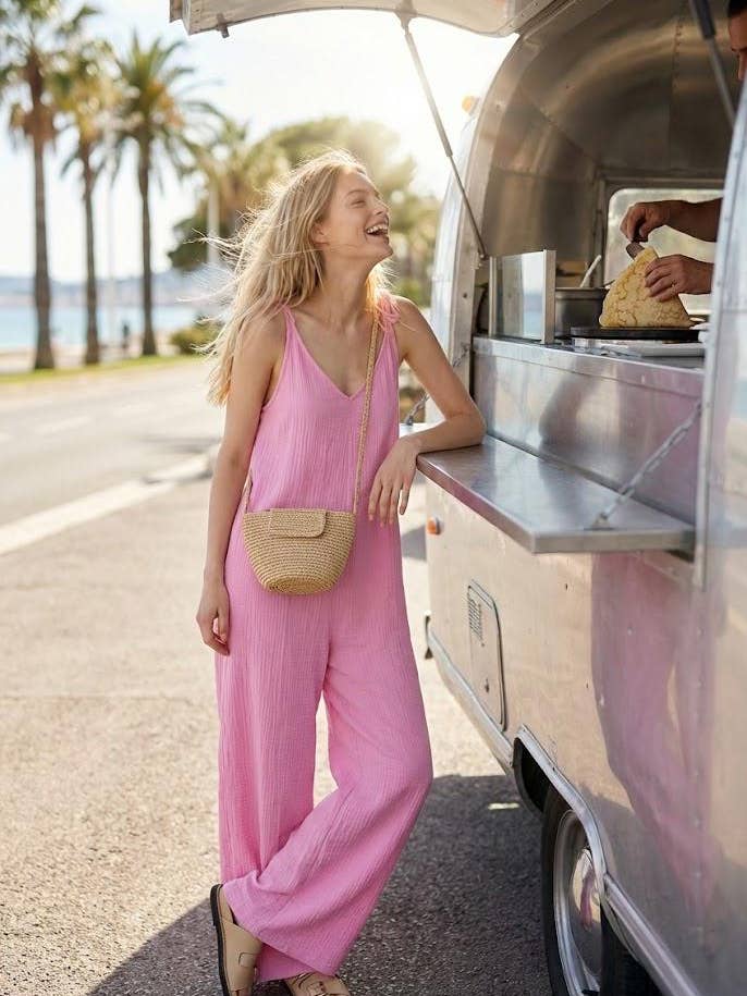 Macacão de gaze de algodão com alças Mimi & Gogo por atacado de Mimi & Gogo