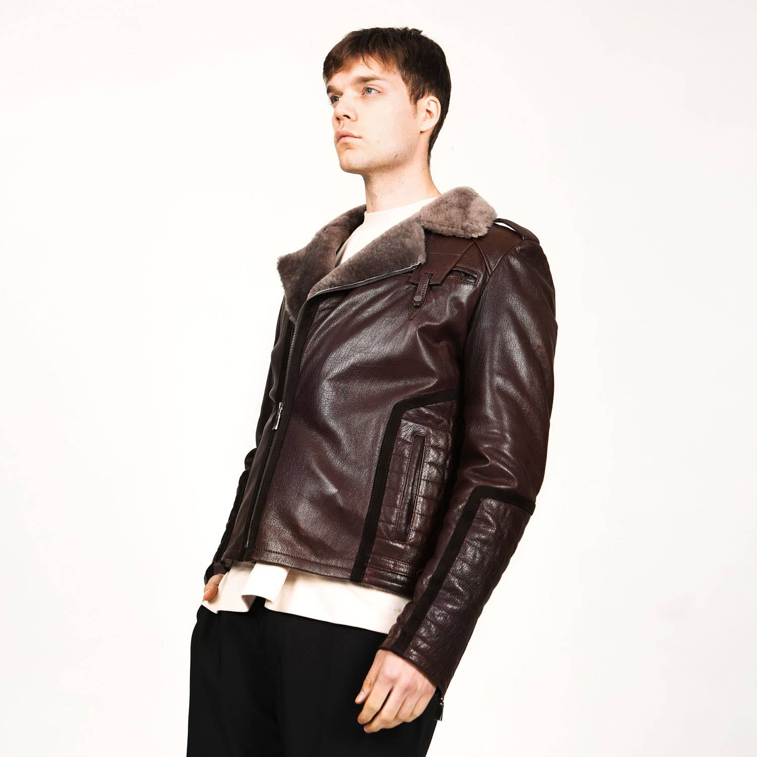 Dericlub - Vendita all'ingrosso Giacca in pelle - Uomo - Giacca e cappotto uomo in vera pelle di agnello nocciola con pelliccia6