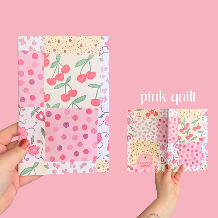 Handmade Paper Notebook | Patterned Quilt Bow Floral Strawberry Journal for wholesale by Faebelle Haven