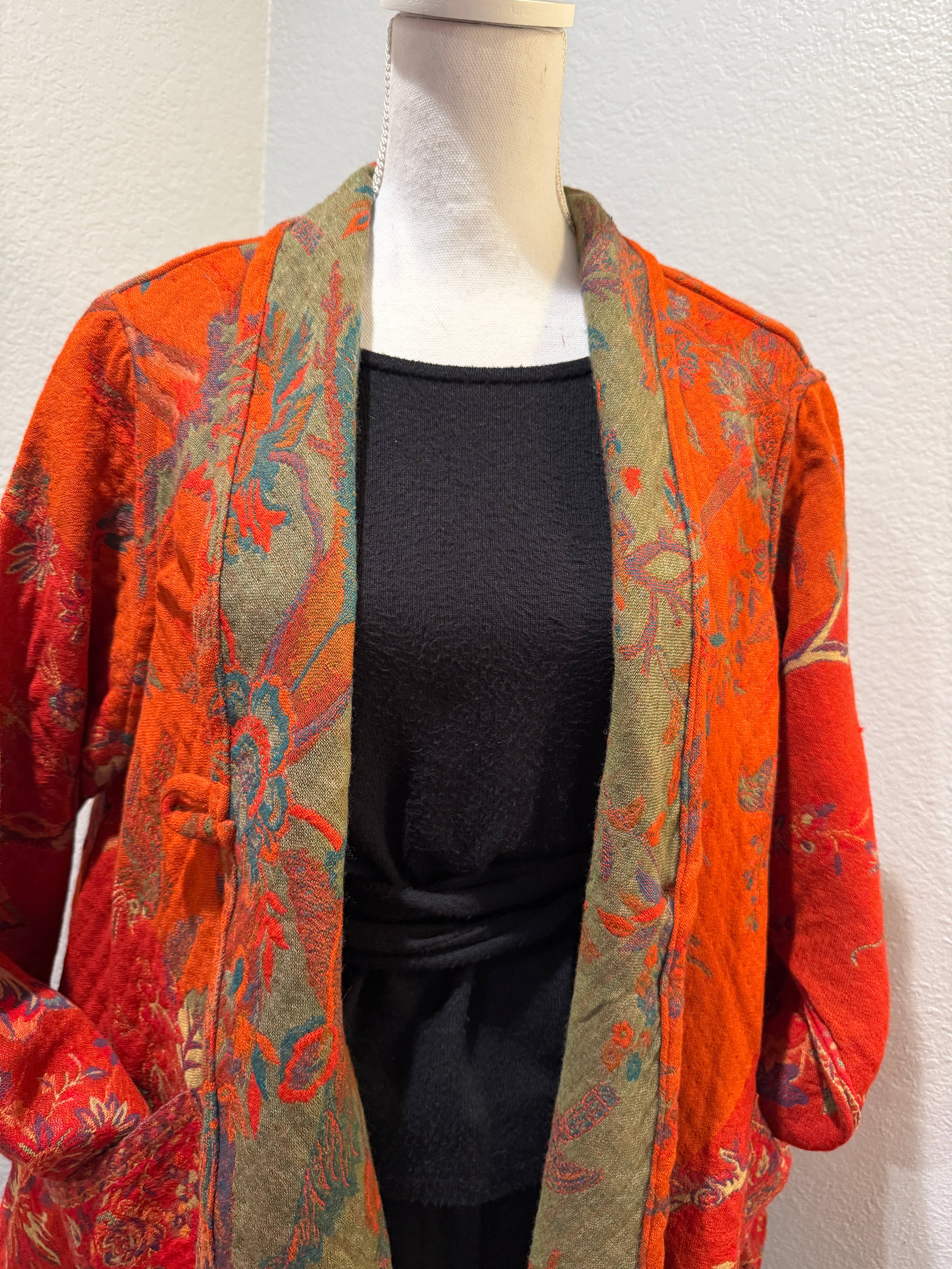 In Style Scarves - Wholesale Jacket - Women's - Reversible Merino Wool Duster Jacket in Tangerine Bird Color5