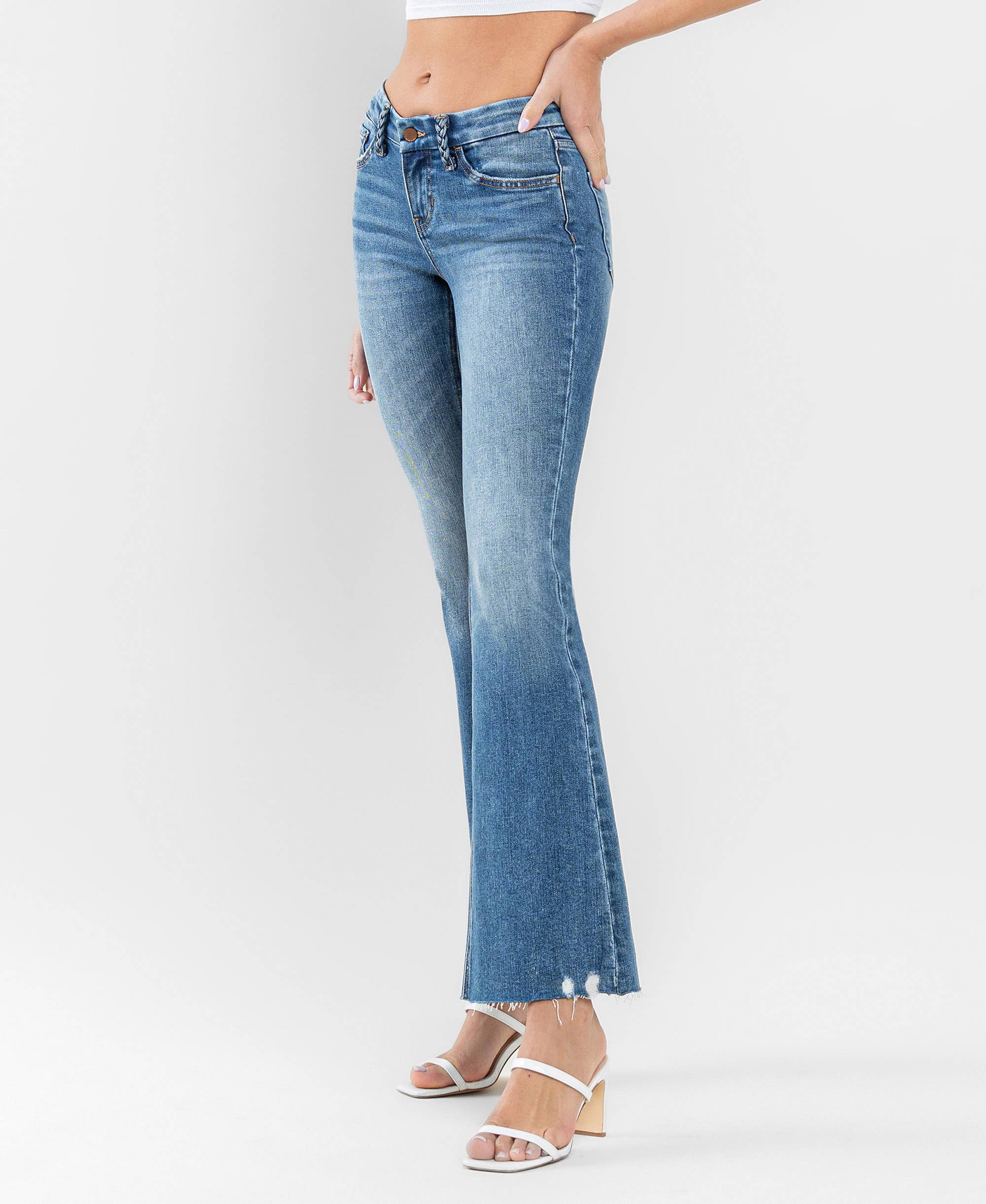 AMAZES LOW RISE BRAIDED BELT LOOP FLARE JEANS F5525 for wholesale on Faire3