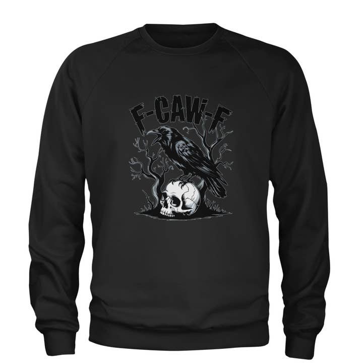 F-Caw-F Crow On Skull F-ck Off Gothic Adult Crewneck Sweatshirt for wholesale by Expression Tees