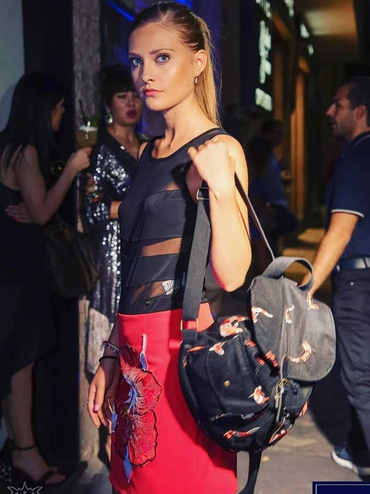 WOMEN'S BACKPACK IN EMBROIDERED TULLE CANVAS for wholesale by apiedinudinelparco