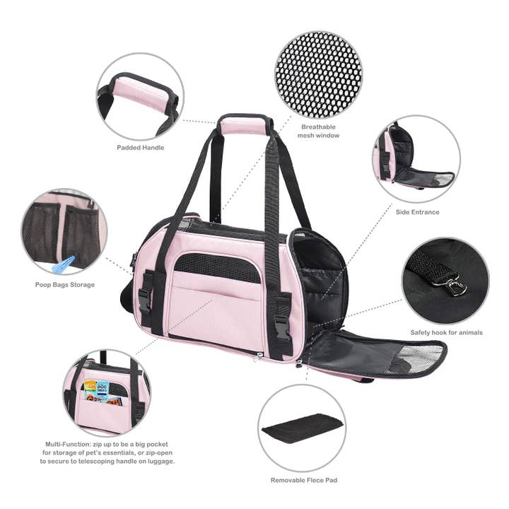 Jespet - Wholesale Pet Carrier - Cat/Dog - GOOPAWS Soft Sided Small Dog Carriers Comfort for Travel, Pink, 17"