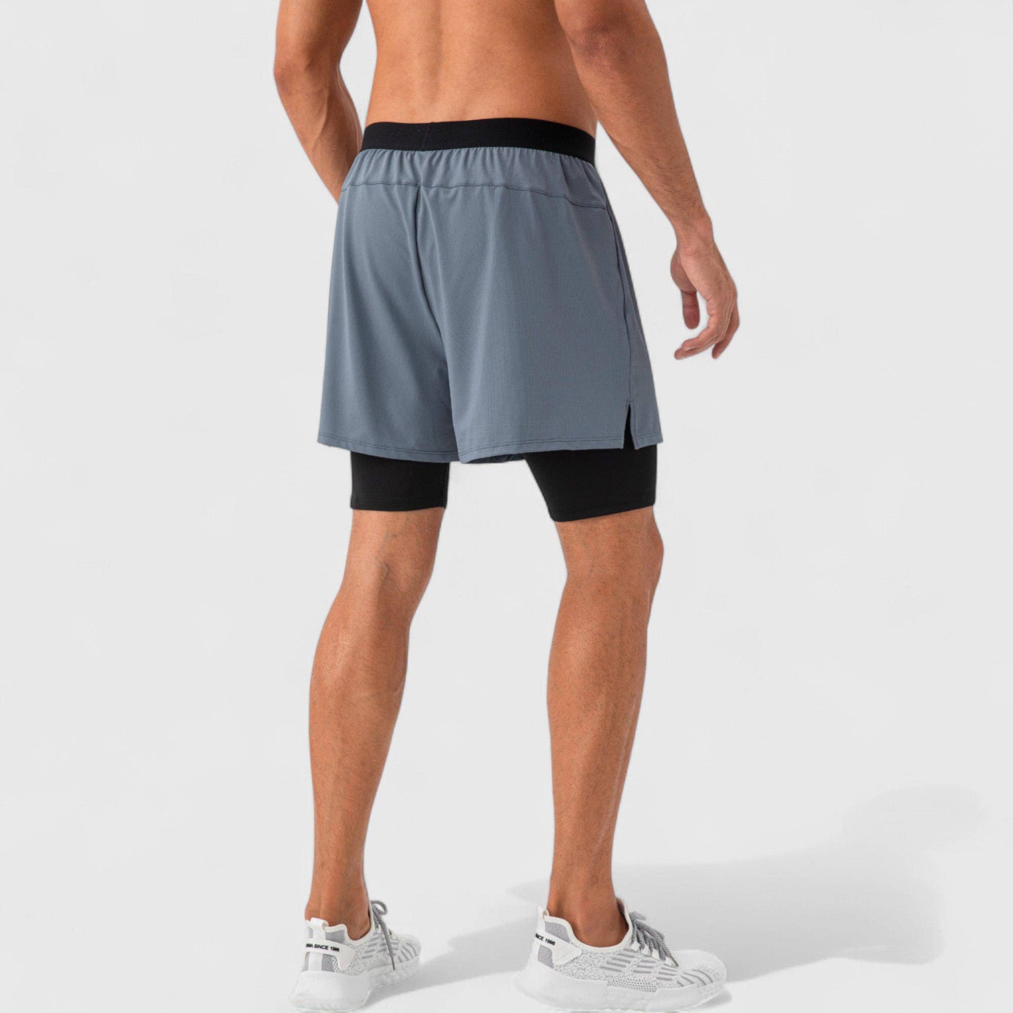 Active by Anna-Kaci - Wholesale Athletic Shorts - Men's - Men's 2-in-1 Training Shorts with Inner Compression Layer an24
