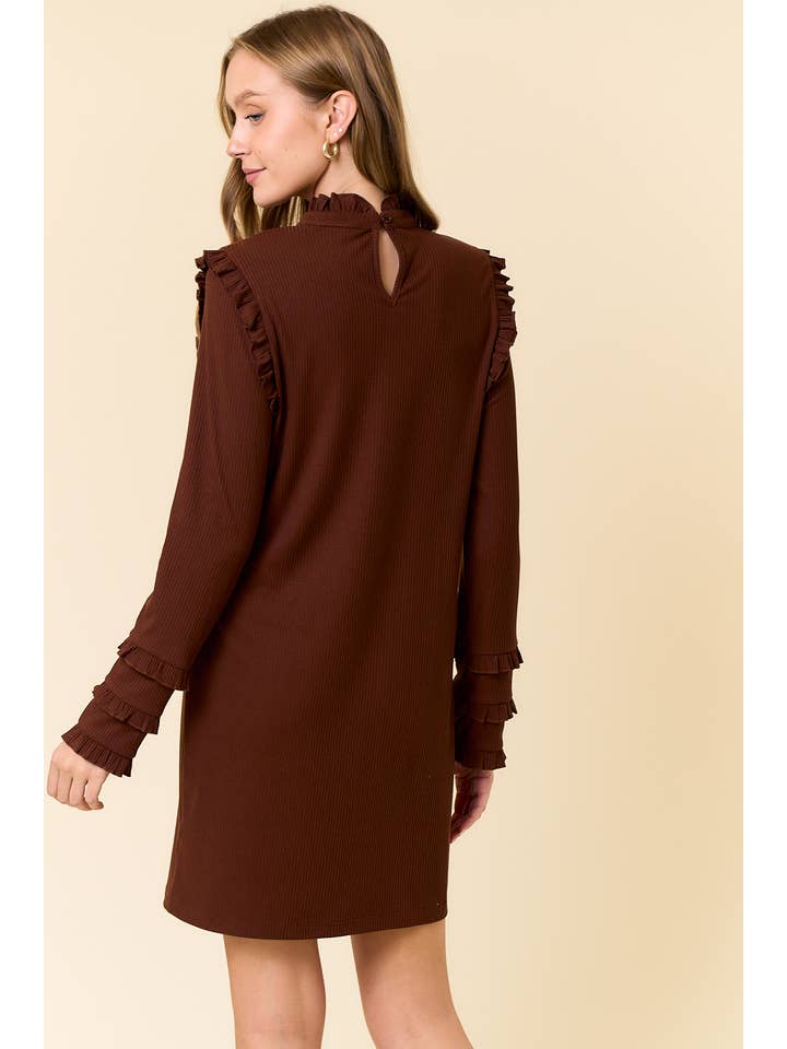 ESPRESSO Rib Knit Ruffled Mock Neck Long Sleeve Mini Dress - 27830D for wholesale on Faire3
