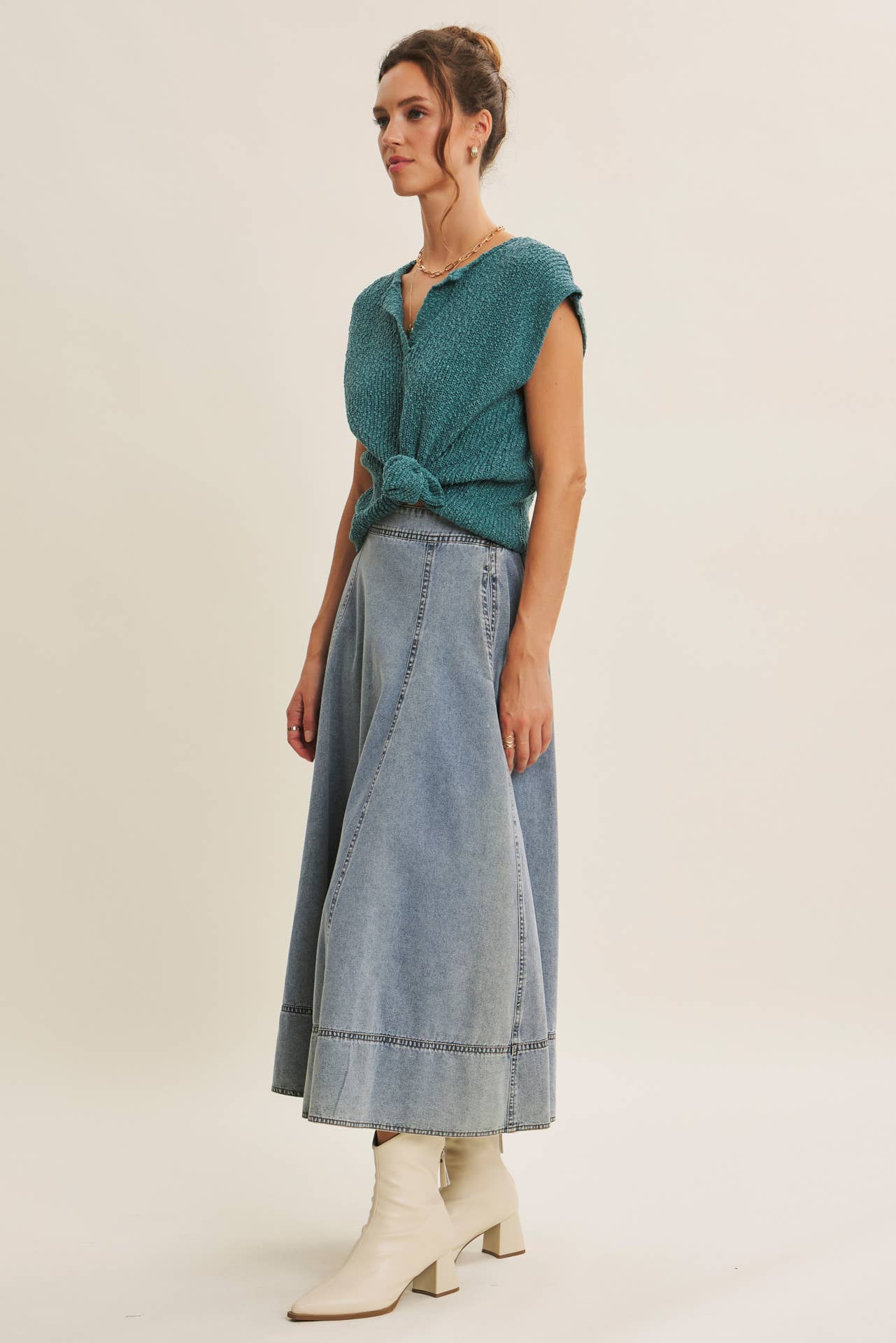 in february - Wholesale Knit Sweater - Women's - RELAXED FIT SLUB KNIT SWEATER TOP WITH SPLIT NECK43