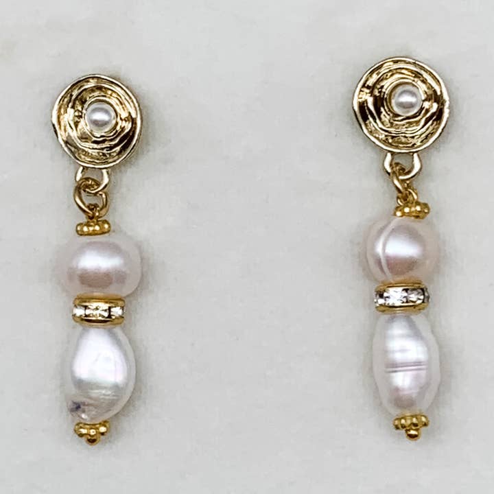 DOUBLE BAROQUE PEARL EARRINGS for wholesale by Olivia Grace Jewelry