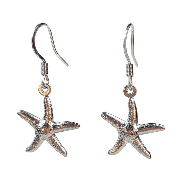 Stainless Steel Double-Sided Starfish Silver Earrings for wholesale by Stylish Jewelry Supply