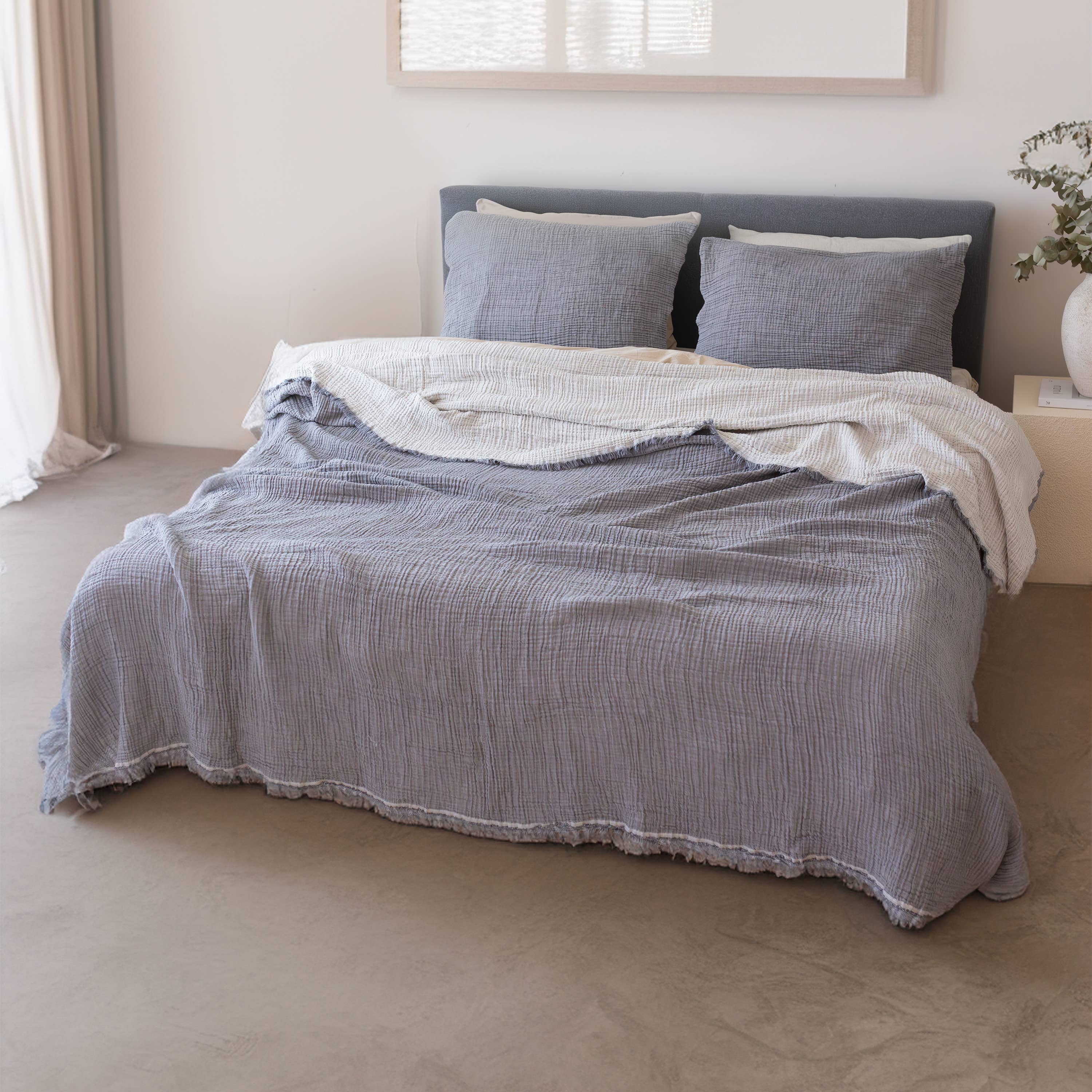 Vivamaison - Vente Plaids - Couvre-lit en mousseline frangé 100 % coton doux, 4 couches premium30