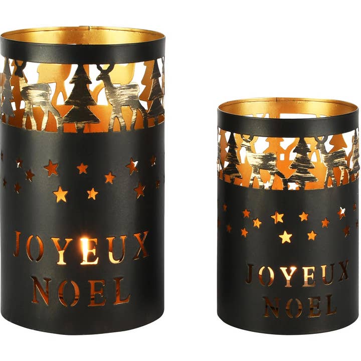 Set 2 Röhren 'Joyeux Noël', schwarz/gold, Metall, 12x12x20cm für den Großhandel von Dekoratief