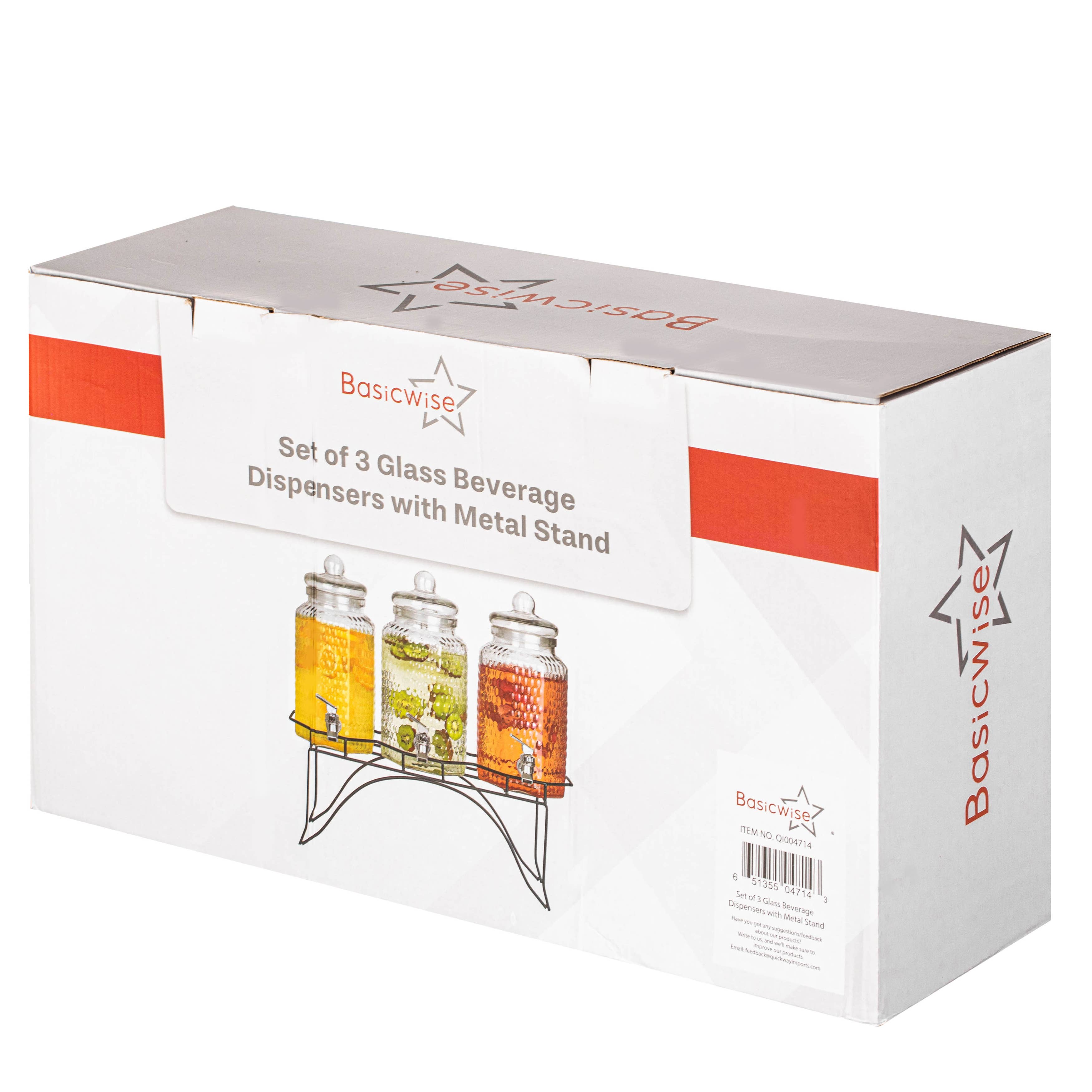 Quickway Imports - Wholesale Drink Dispenser - Basicwise 3-Piece Glass Drink Dispenser Set with Metal Stand9