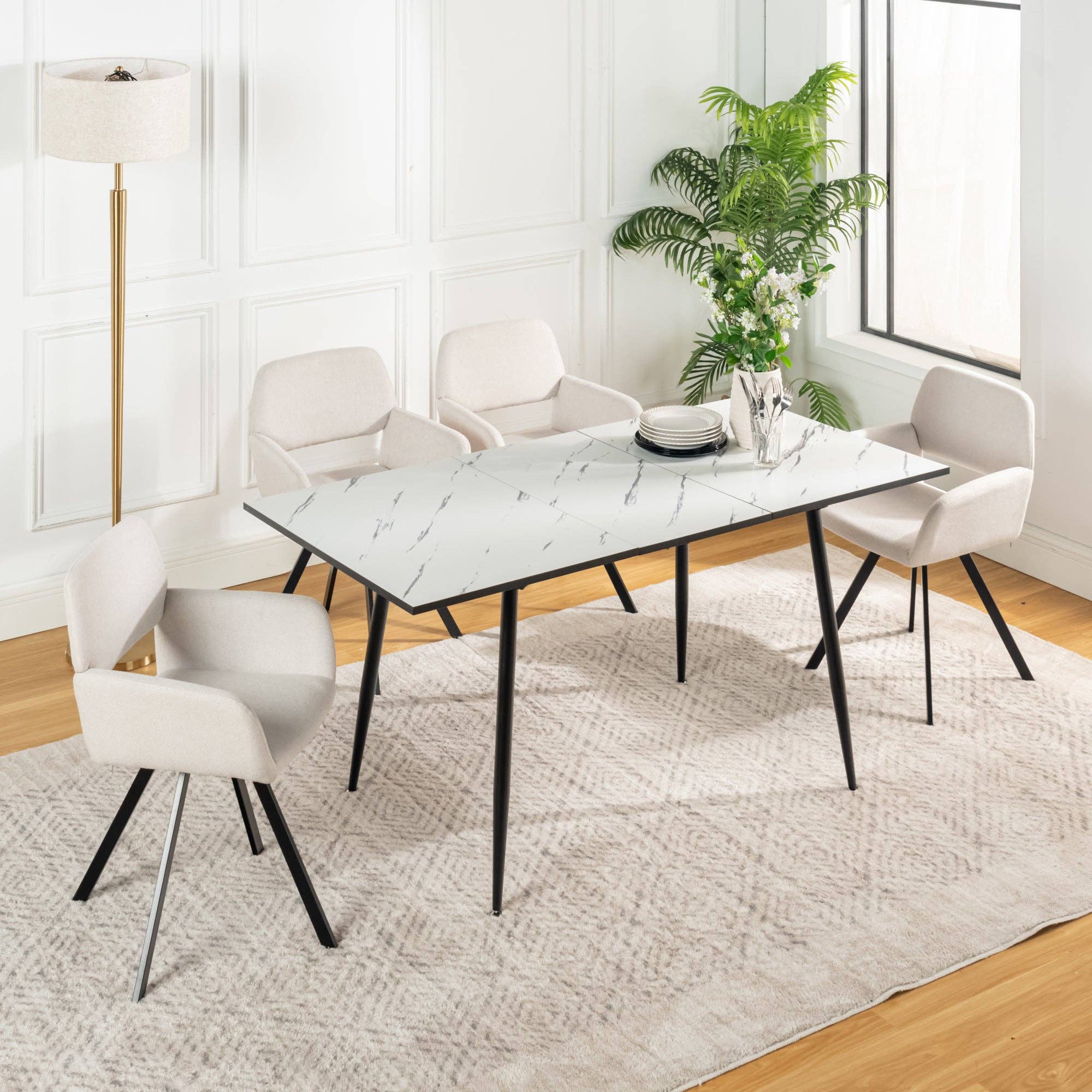 Urban Meuble - Vendita all'ingrosso Sedie - Set di 4 sedie da pranzo scandinave girevoli in tessuto beige CALIFORNIA KD BEIGE SWIVEL X22