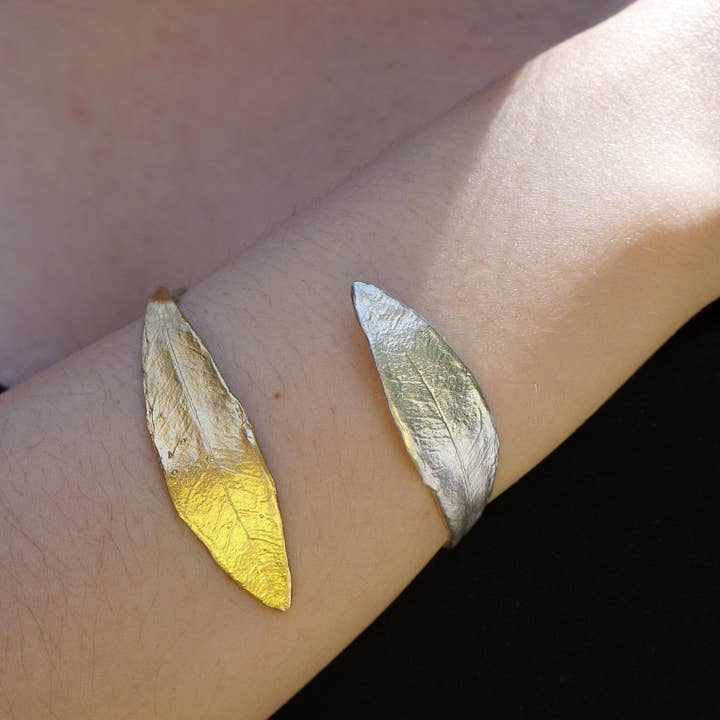 Gold Olive Leaf Bracelet, Gold-Plated Sterling Silver Jewelry, Gold-Silver Cuff, Gift For Her, Birthday Gift For Women, Handmade Jewelry for wholesale by Mother Nature Jewelry