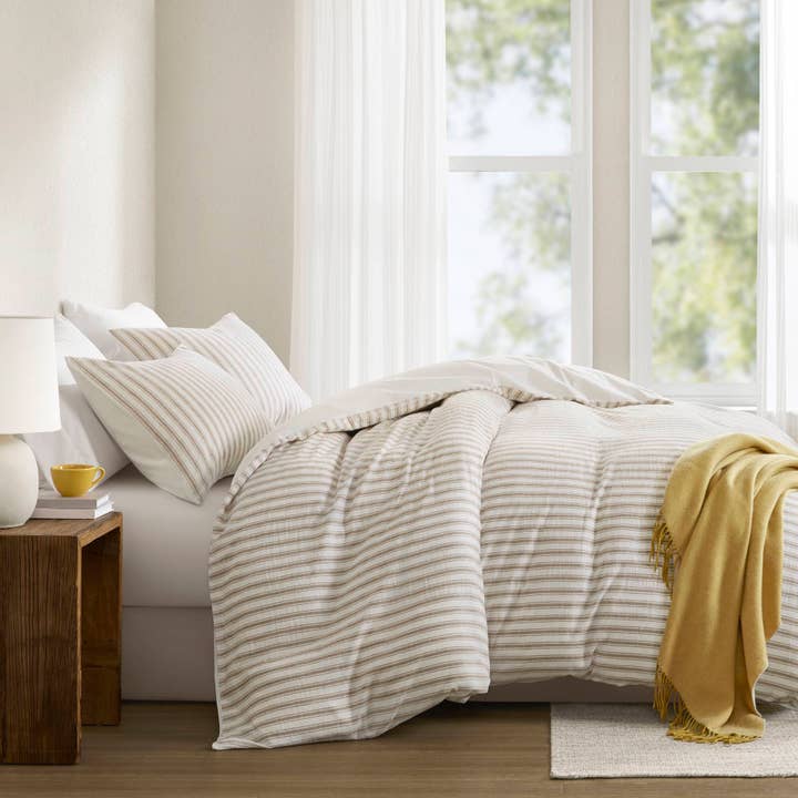 Olliix - Wholesale Bedding Set - 3 Piece Yarn-Dyed Stripes All-Seasons Duvet Set, Tan2