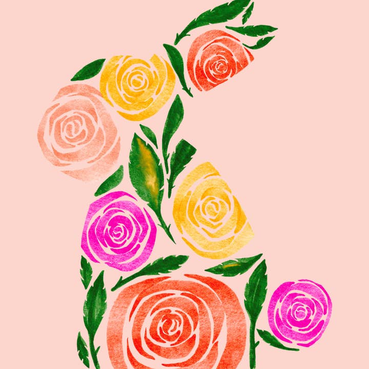 Blomsterkanin Påskkort | Blomstrande Söta Vårvibbar | Blomsterhälsningskort | Premium Linnepapper | JoeyPrints för wholesale av JoeyPrints