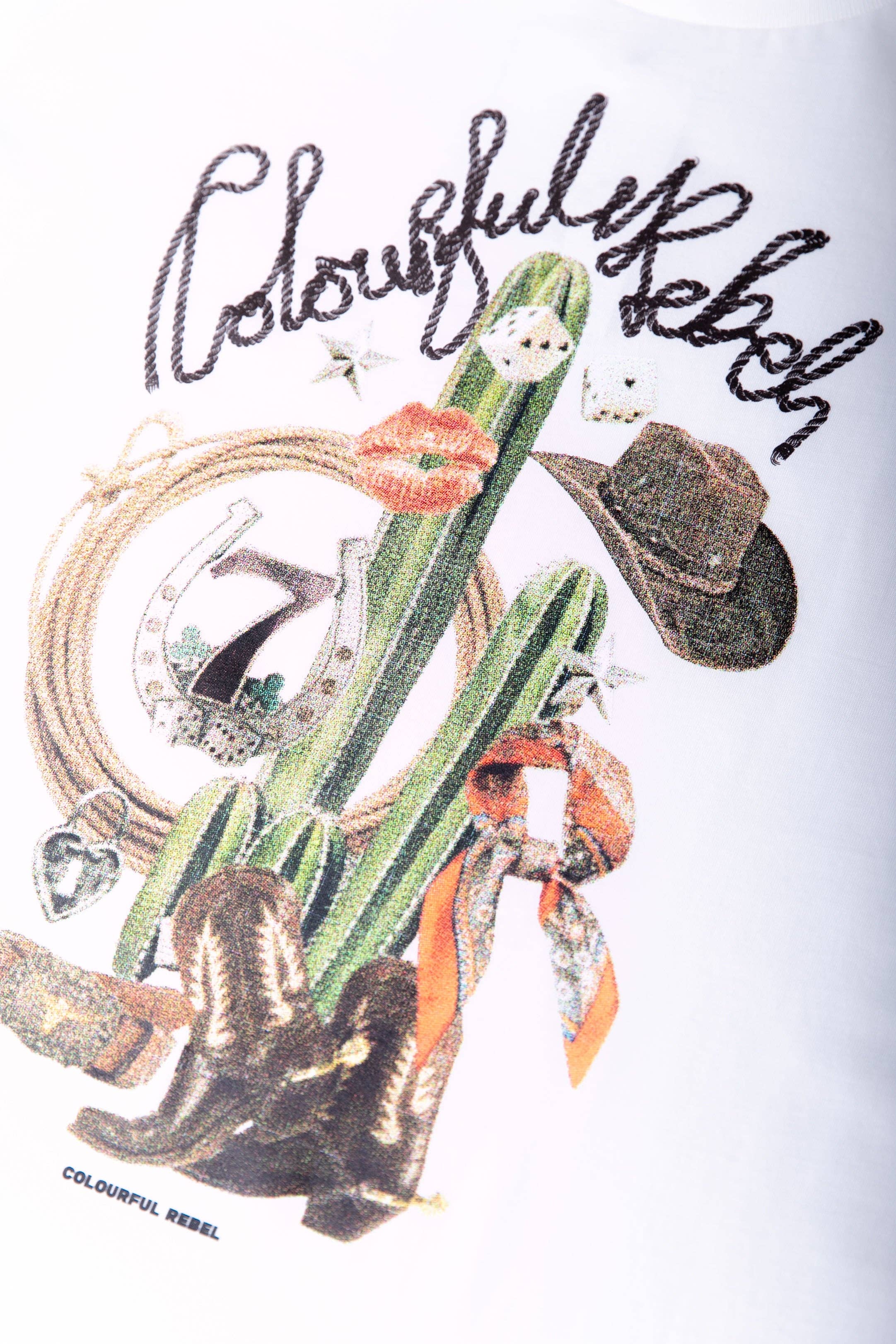 Branco padrão T-shirt Cowgirl Colourful Rebel | Branco padrão para venda a revendedores na Faire0