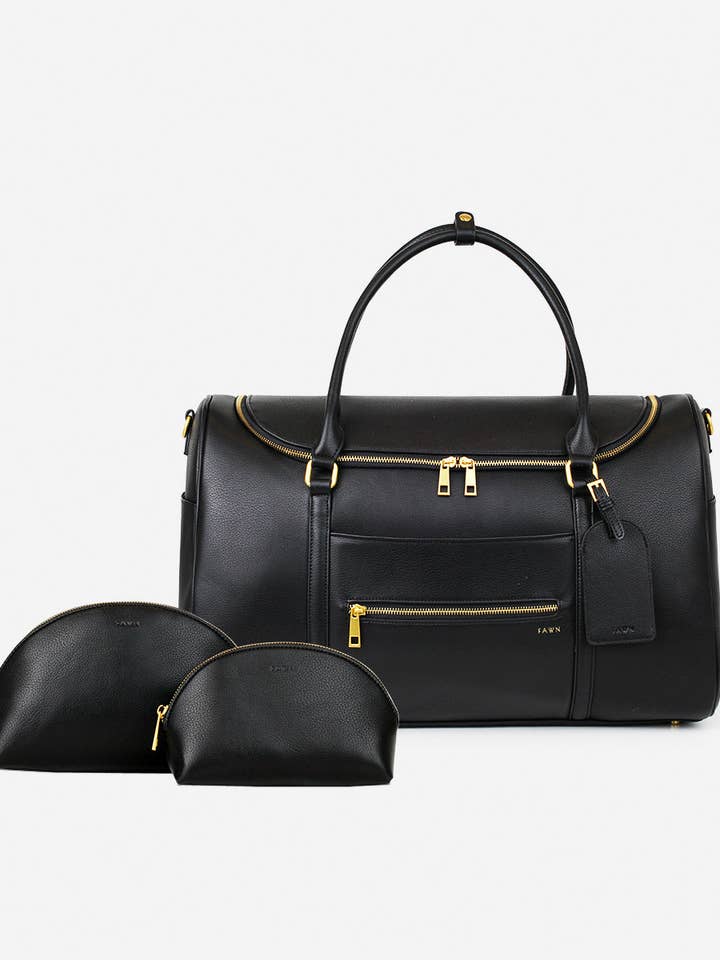 Le Pack Voyage - Sac de Week-end en Similicuir & 2 Trousse de Maquillage pour la vente par Fawn Design