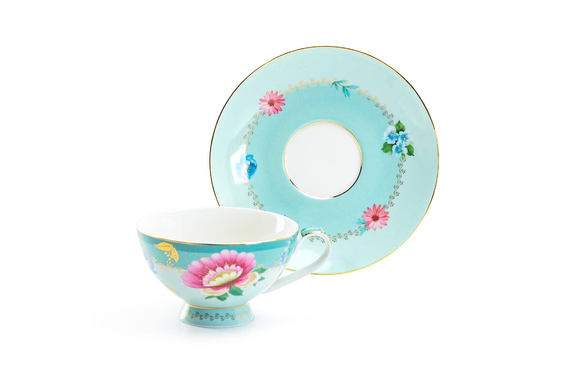 Grace Teaware - Wholesale Tea Set - Mint Flower Garden 7oz Fine Porcelain Cup & Saucer Set of 24