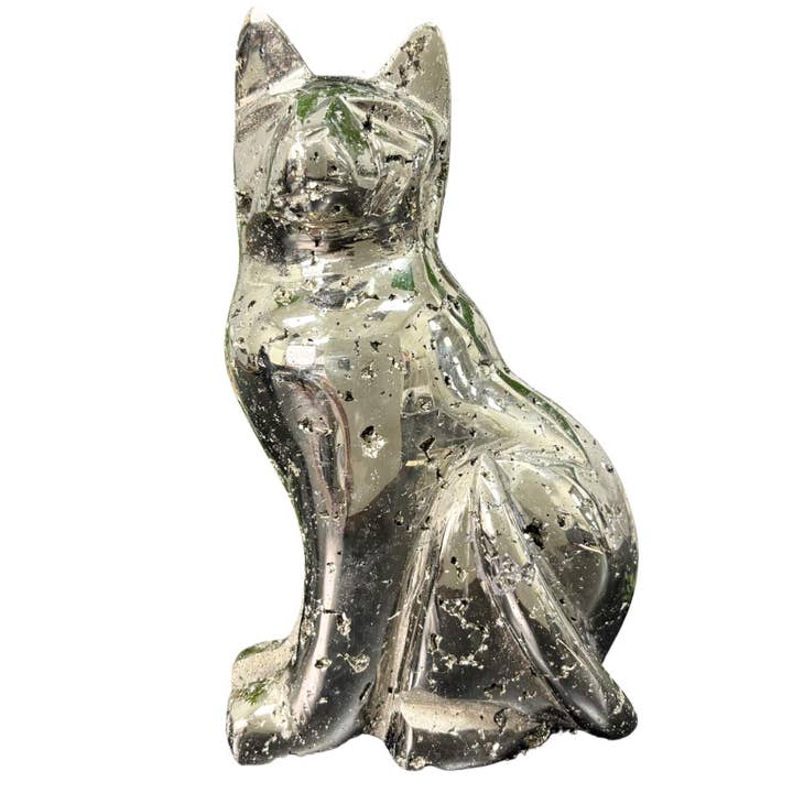 Figurine de chat en pyrite sculptée à la main de 8,5" du Pérou Sculpture d'animal en cristal naturel pour la guérison, l'énergie, la protection, la décoration intérieure et l'exposition RAN502 pour la vente par Gem Avenue Wholesale