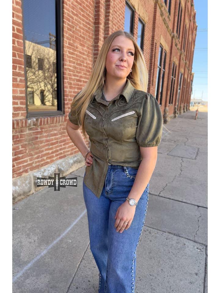 Rowdy Crowd Clothing - Wholesale Button Down Shirt - Women's - OLIVE- Calaboose Top7