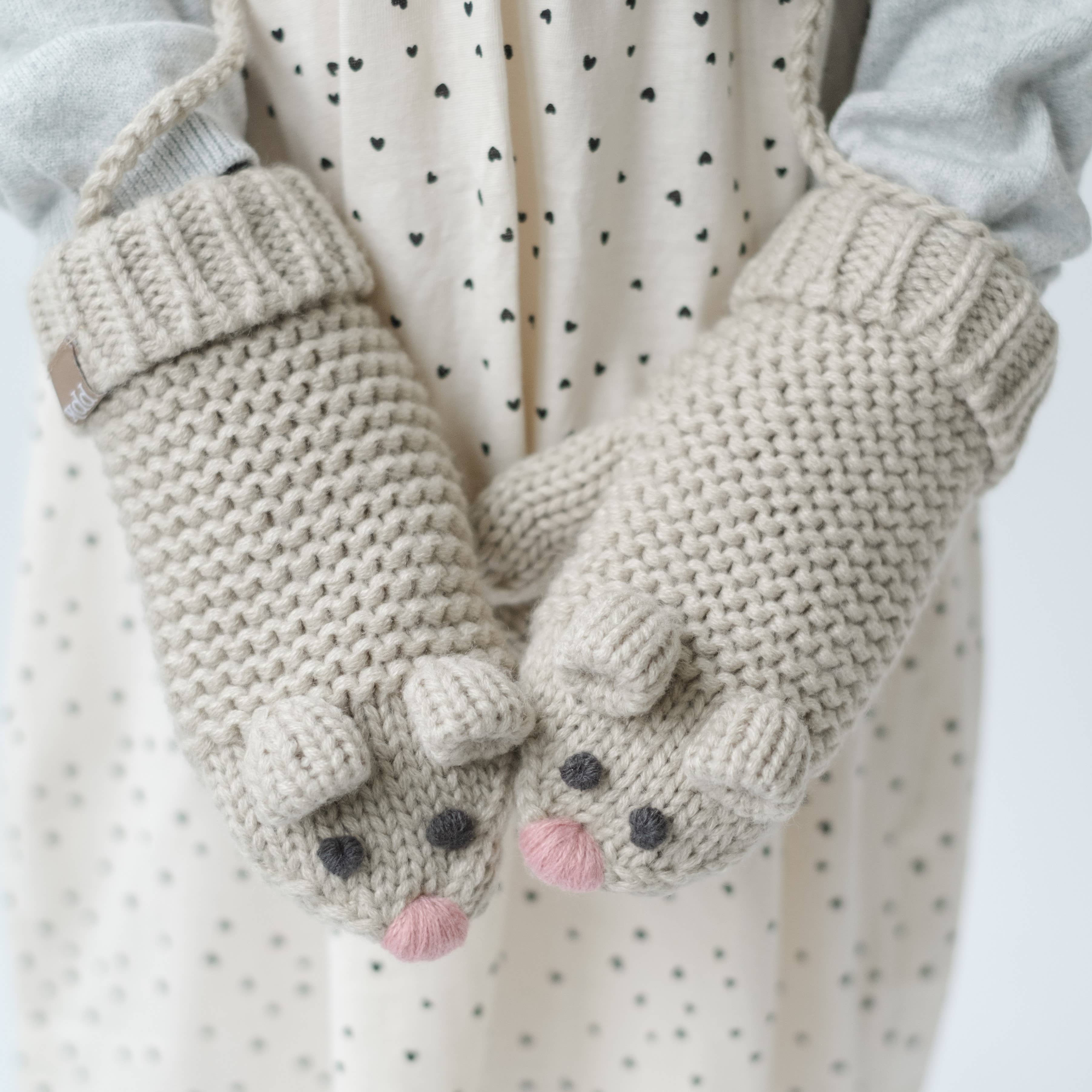 Peppercorn Kids - Wholesale Mittens - Kids - Knitted Mouse Mittens- Toddler / Little Kids - Oat Beige4