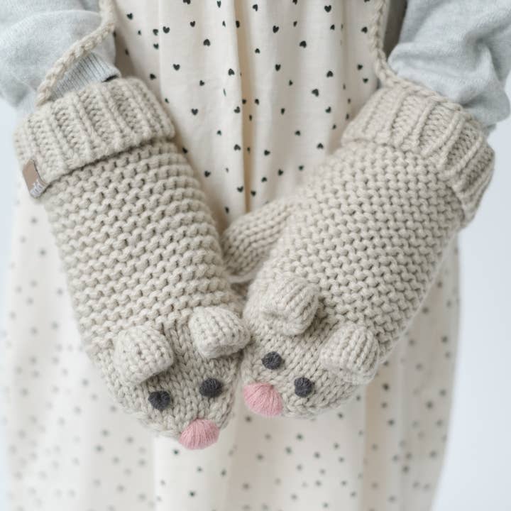 Peppercorn Kids - Wholesale Mittens - Kids - Knitted Mouse Mittens- Toddler / Little Kids - Oat Beige4