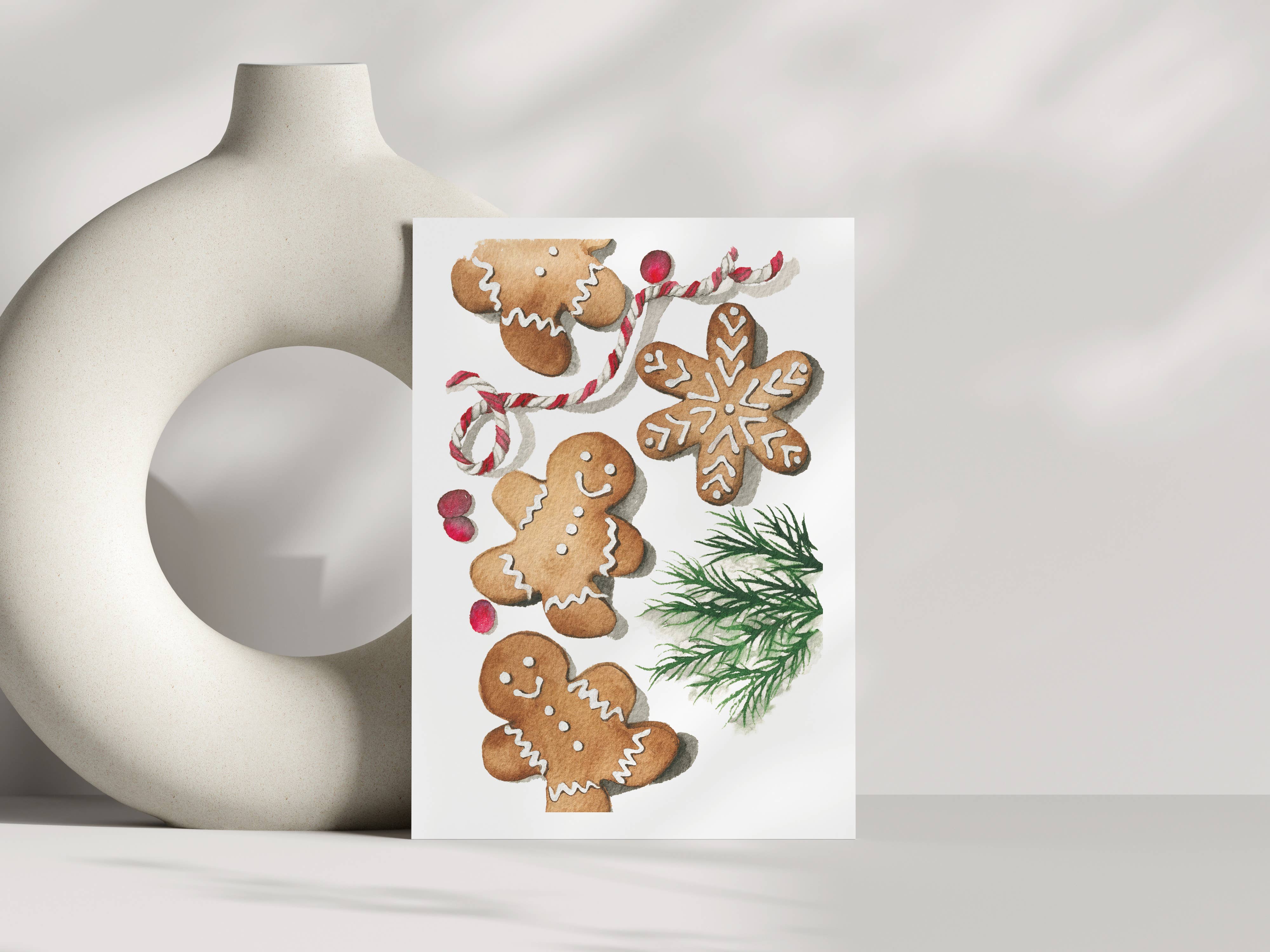 Liz Pope Designs - Wholesale Christmas Card - Gingerbread cookies, hand painted festive watercolor card3